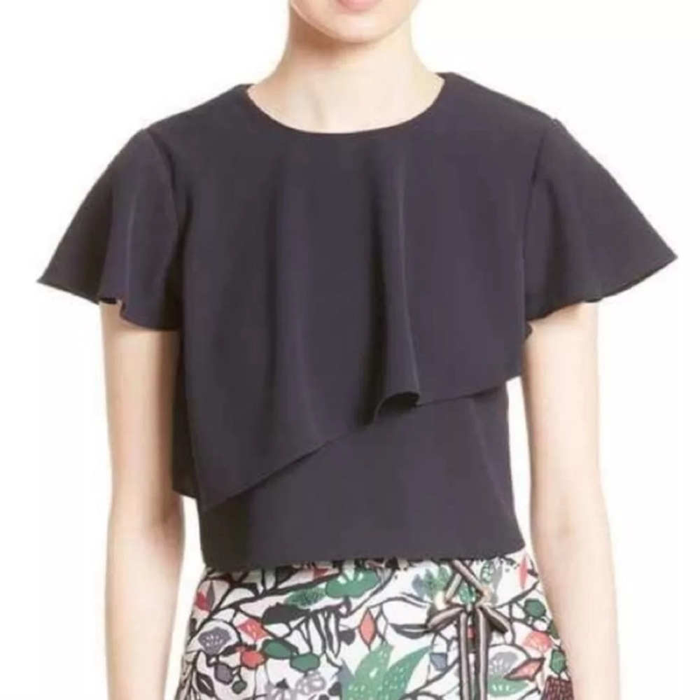 Ted Baker Deppiy Layered Frill Cropped Top In Dark Blue Size 4 US L